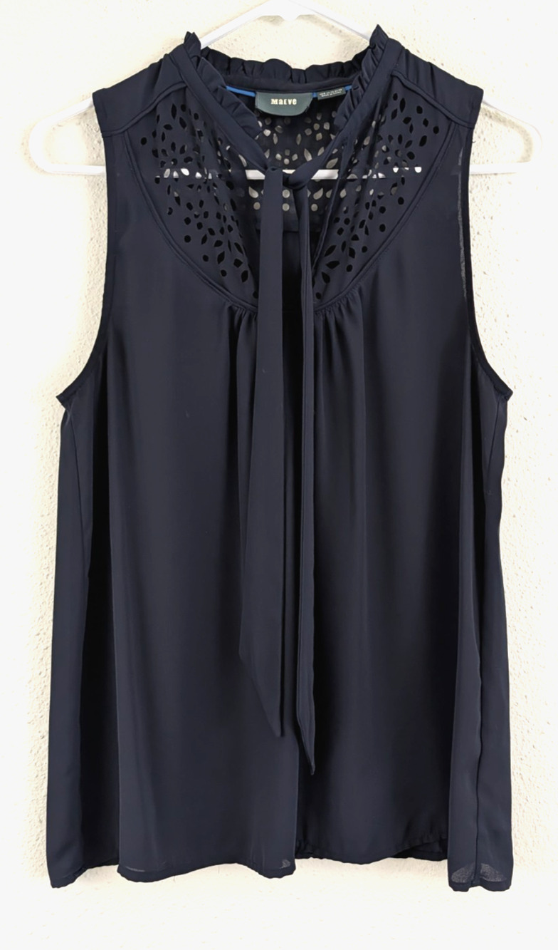 Maeve Anthropologie sz US 8 Ties At Neck Tank Top Blouse dark blue 3669